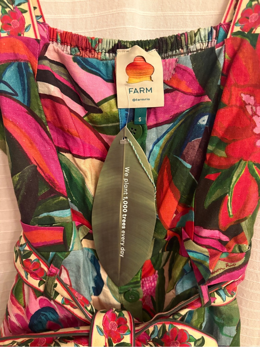 FARM RIO Jardin De Reve Linen Blend Romper Size Small Pink Green Multicolor NWT - Picture 4 of 7